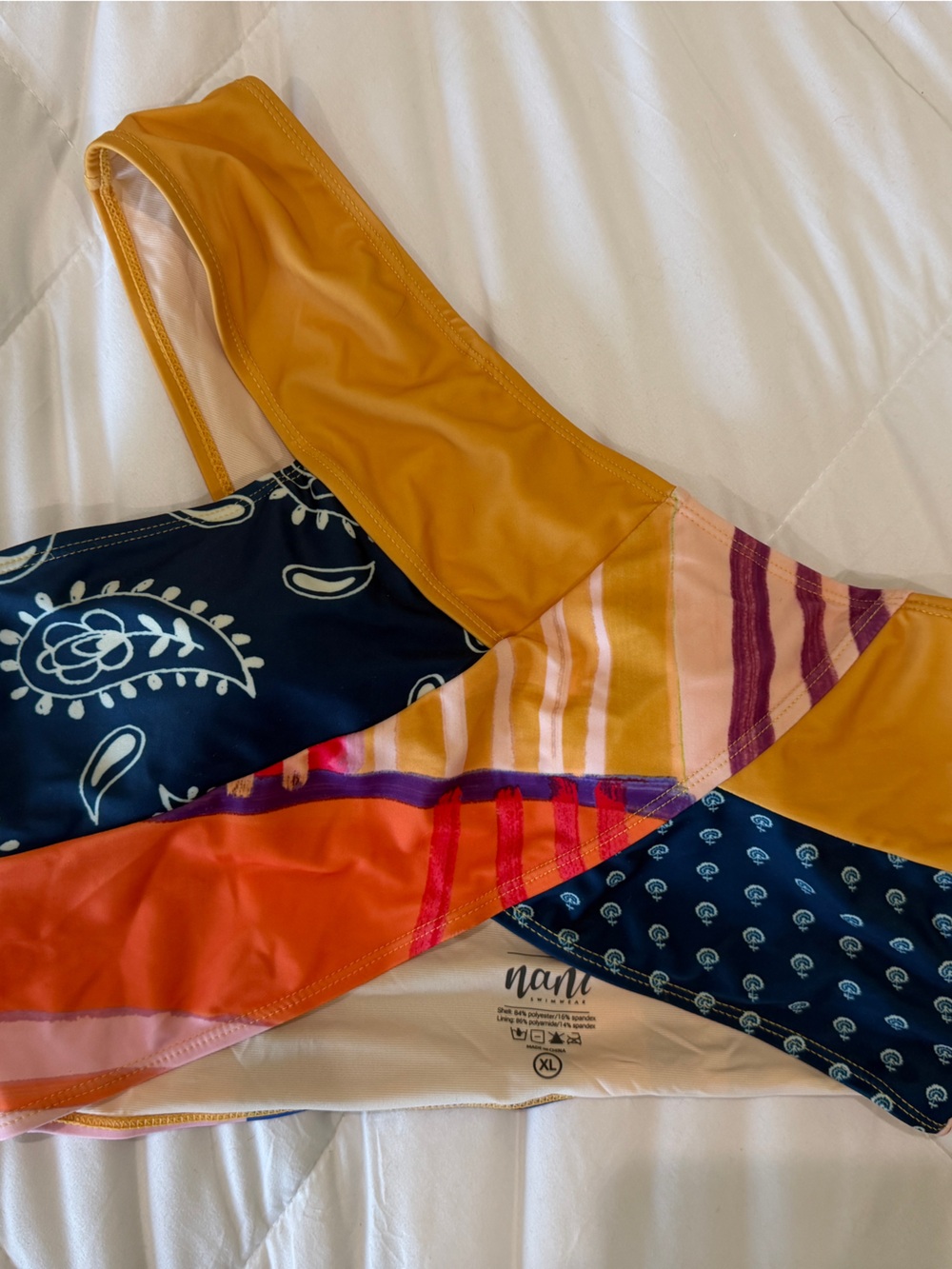 Nani Women’s Colorblock One-Shoulder Swim Top - Yellow & Navy XL - Picture 2 of 4